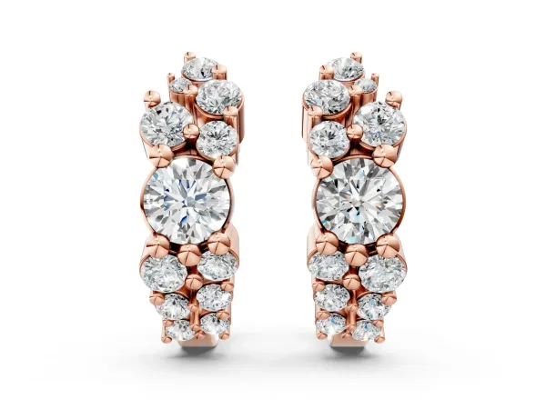Round Diamond Hydrangea Bouquet Hoop Earrings with Diamond Accents Rose gold