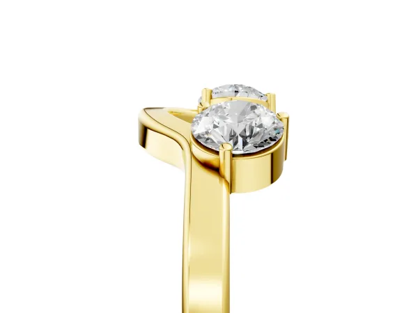 Dual Round Diamond Open Band Ring with Prong Setting Yellow gold