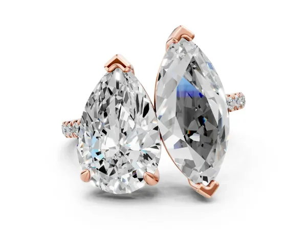 Pear and Marquise Toi Moi Ring with Prong Setting and Pave Band Rose gold