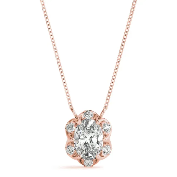 Oval Diamond Halo Pendant with Prong Setting Rose gold