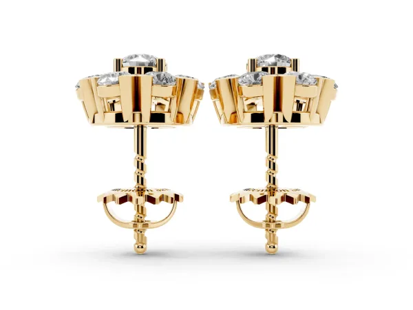 Round Cluster Diamond Stud Earrings with Prong Setting Yellow gold