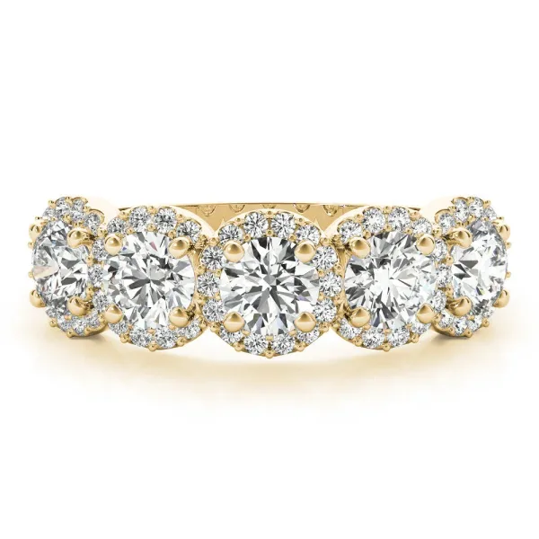 Round Diamond Halo Five-Stone Prong Set Band Yellow gold