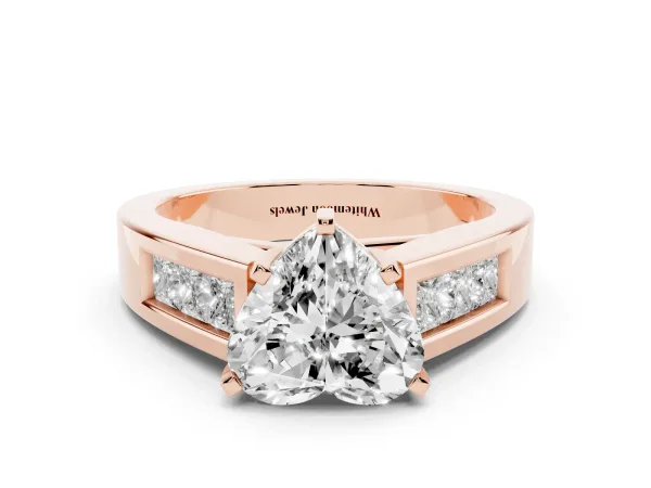 Heart Cut Cut Channel Set Solitaire Ring with Four-Prong Setting Rose gold