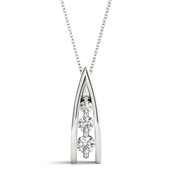 Channel Set Round Diamond Prong Pendant White gold