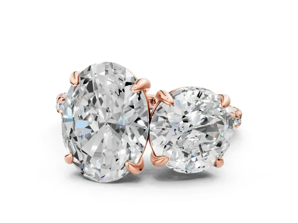 Round and Oval Toi Moi Ring with Prong Setting and Pave Band Rose gold