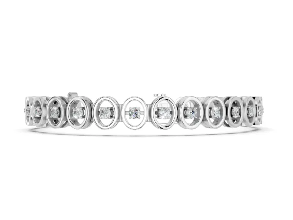 Oval Bezel Set Round Diamond Tennis Bracelet with Four-Prong Setting White gold