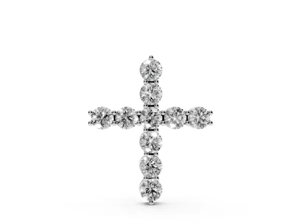 Round Diamond Prong-Set Cross Pendant White gold