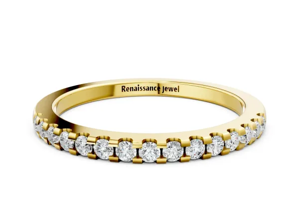 Round Diamond Half Eternity Band with Pavé Setting and Shared Prong Yellow gold