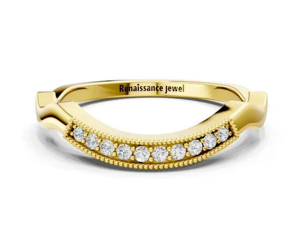 Milgrain Curved Diamond Pavé Band with Round Stones Yellow gold