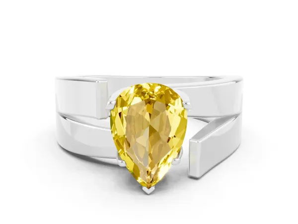 Modern Tension Set Pear Cut Yellow Sapphire Solitaire Wide Band Ring Platinum