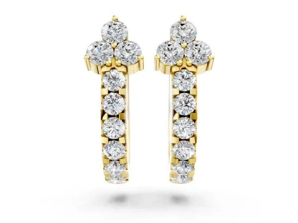 Round Cut Diamond Pavé Huggie Hoop Earrings Yellow gold