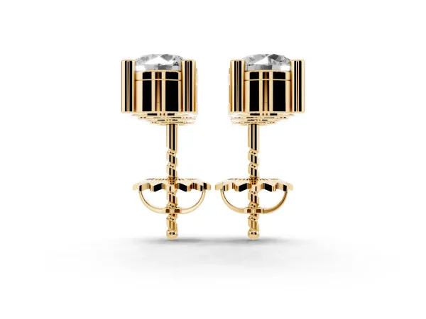 Three-Stone Round Cut Drop Earrings with Prong Setting Yellow gold