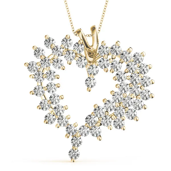 Diamond Cluster Heart Pendant with Round Brilliant Cut Stones and Prong Setting Yellow gold