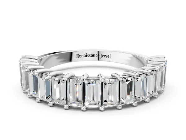 Baguette Cut Half Eternity Band with Shared Prong Setting White gold