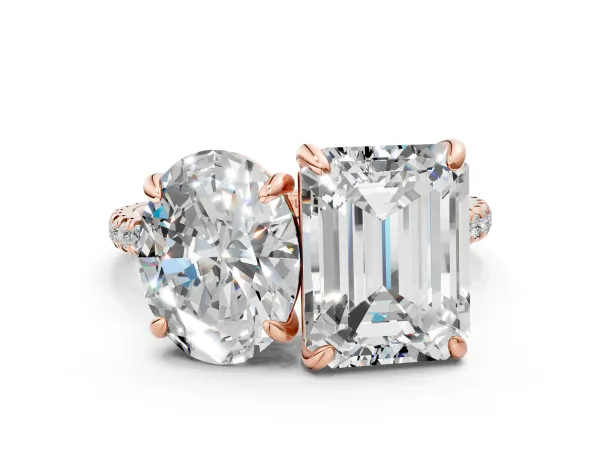 Oval and Emerald Toi Moi Ring with Prong Setting and Pave Band Rose gold