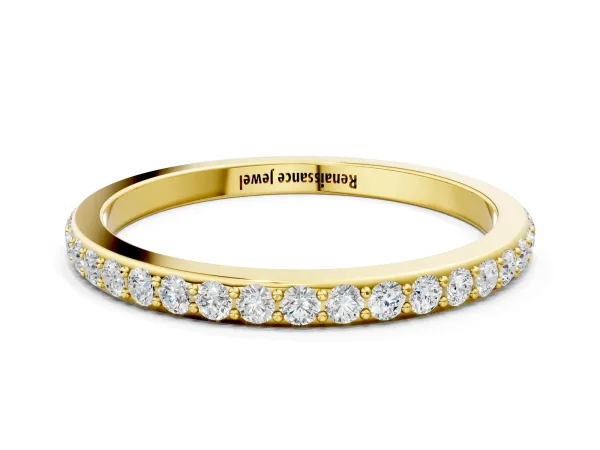 Pavé Round Diamond Eternity Band with Shared Prong Setting Yellow gold