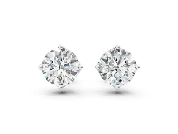 Round Diamond Flower Petal Solitaire Stud Earrings Platinum