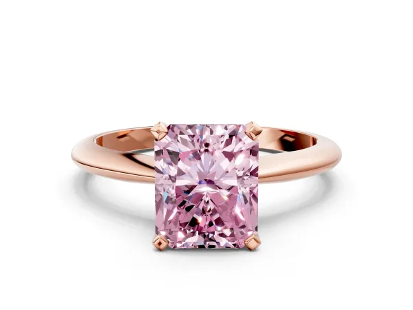 Fancy Pink Radiant Cut Diamond Solitaire Engagement Ring with Classic Band and Four-Prong Setting Rose gold