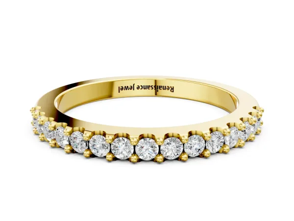 Round Diamond Pavé Set Half Eternity Band Yellow gold
