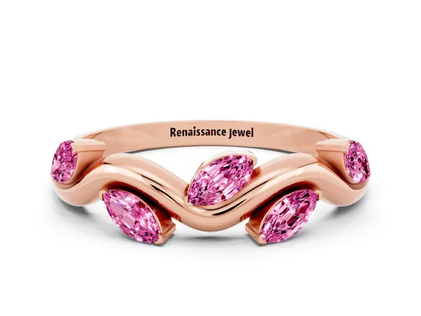 Marquise Pink Sapphire Twisted Band with Prong Setting Rose gold