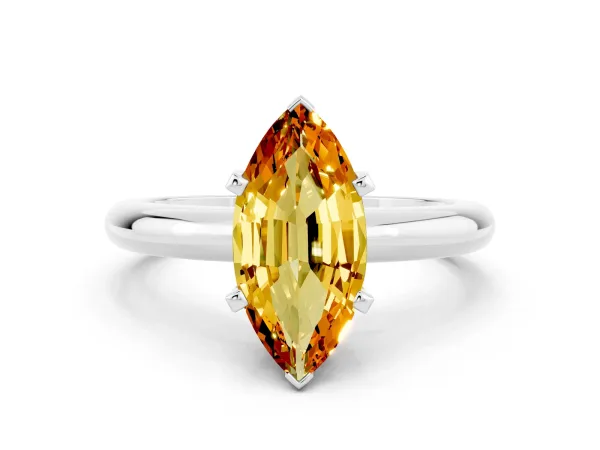 Marquise Cut Citrine Solitaire Engagement Ring with Round Band and Four-Prong Setting Silver