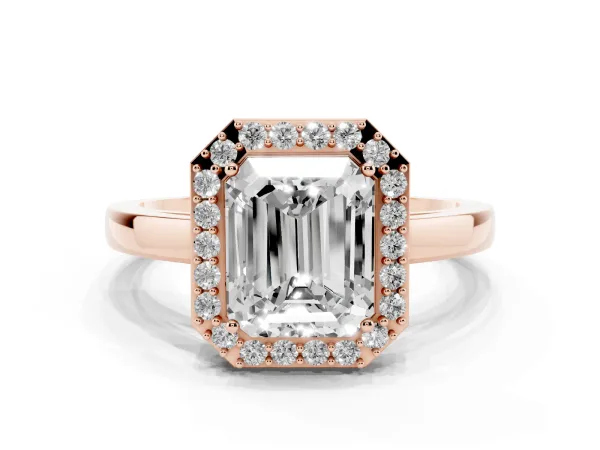 Radiant Cut Halo Diamond Ring with Solitaire Band and Prong Setting Rose gold