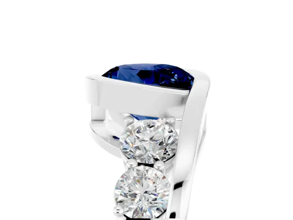 Bezel Set Round Cut Blue Sapphire Bypass Ring with Round Accents Platinum