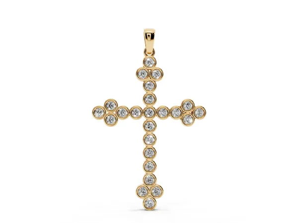 Round Diamond Bezel Set Cross Pendant Yellow gold