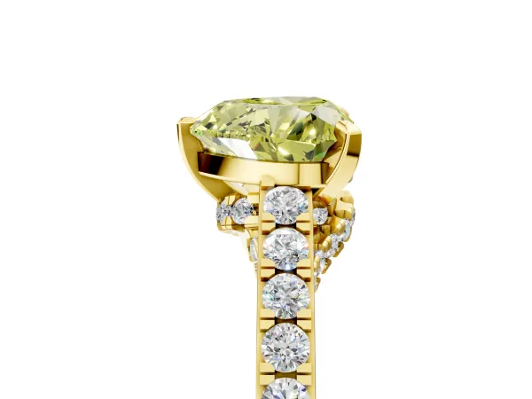 Fancy Yellow Heart Cut Diamond Solitaire Ring with Crossover Gallery and Round Pavé Band Yellow gold