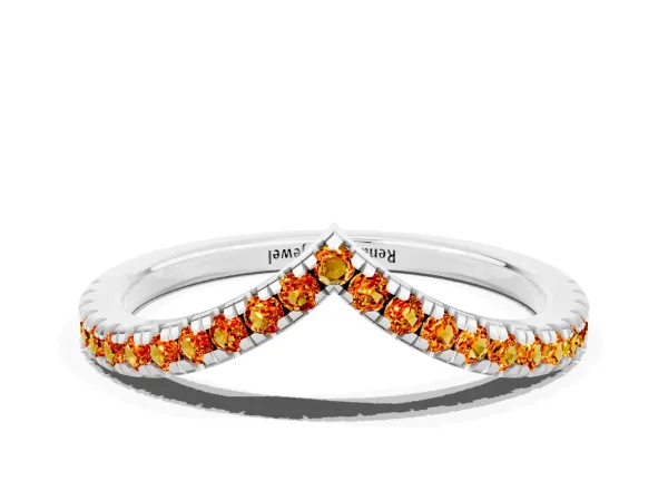 Pavé Round Citrine V-Shaped Chevron Band with Shared Prong Setting Platinum