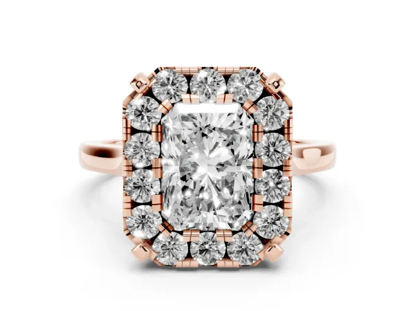 Radiant Cut Diamond Cluster Halo Solitaire with Four-Prong Setting Rose gold