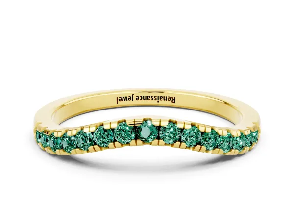 Green Sapphire Pavé Curved Wedding Band Yellow gold
