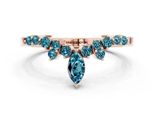 Marquise and Round Blue Topaz Chevron Band with Prong Setting Rose gold