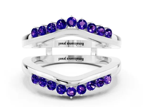 Round Tanzanite Chevron Contour Band with Prong Setting Platinum