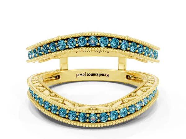 Round Blue Topaz Milgrain Eternity Band with Channel Setting Yellow gold