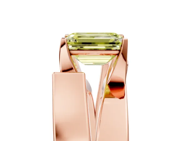 Fancy Yellow Modern Tension Set Emerald Cut Diamond Solitaire Wide Band Ring Rose gold