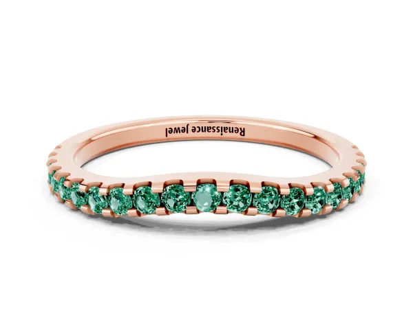 Round Green Sapphire Pavé Curved Wedding Band Rose gold
