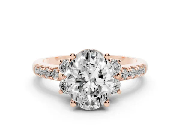Oval Cut Diamond Three-Stone Pave Band with Four-Prong Setting Rose gold