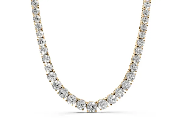 Round Diamond Tennis Necklace with Prong Setting Yellow gold