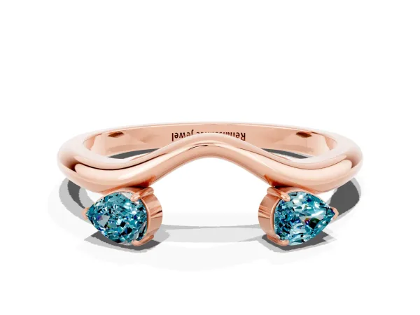 Pear Cut Blue Topaz Two-Stone Open Band Ring with Prong Setting Rose gold
