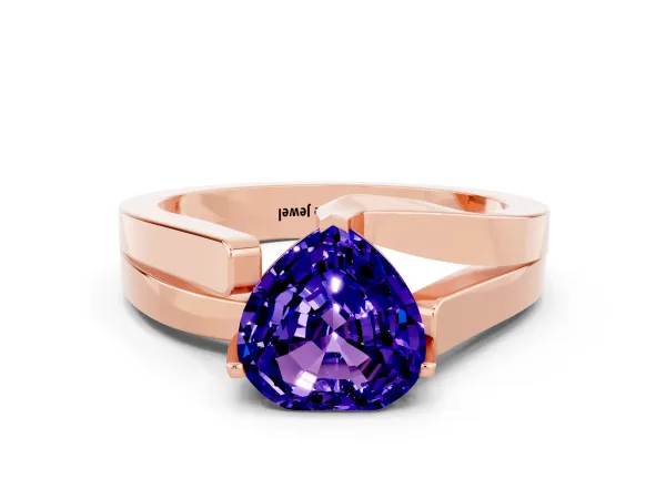 Modern Tension Set Heart Cut Tanzanite Solitaire Wide Band Ring Rose gold