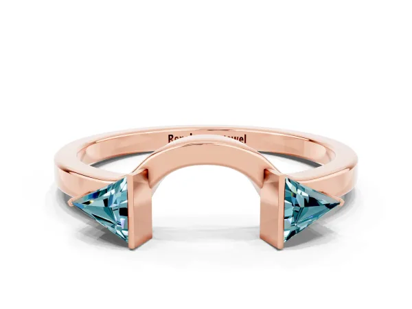 Trillion Blue Topaz Open Band Ring with Bezel Setting Rose gold