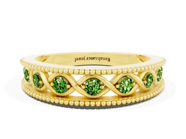 Round Peridot Twist Milgrain Band with Bezel Setting Yellow gold