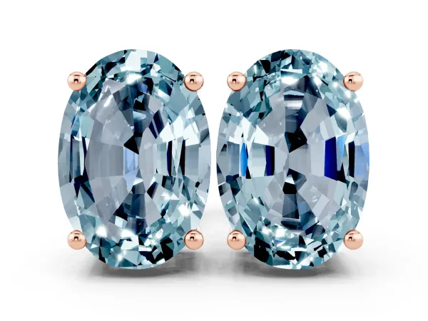 Oval Cut Aquamarine Stud Earrings Rose gold