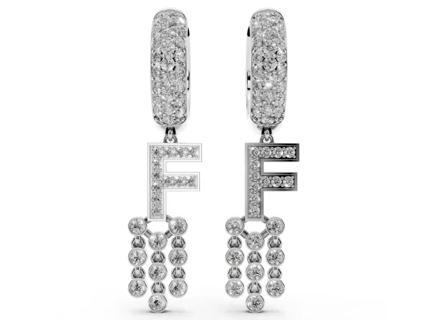 Round Diamond Initial F Huggie Hoop Earrings Platinum