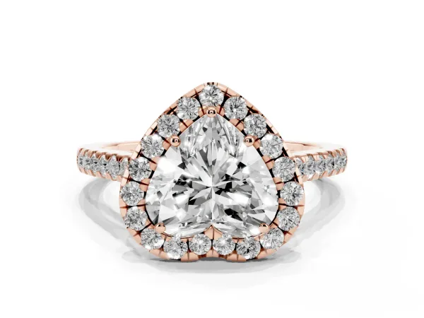 Heart Cut Halo Pave Diamond Engagement Ring with Four-Prong Setting Rose gold