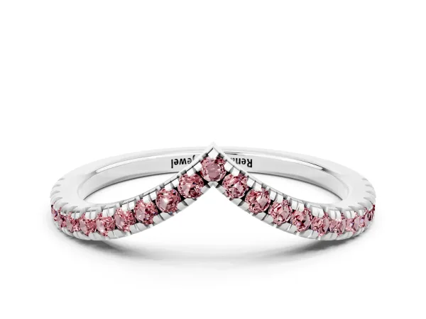 Pavé Round Morganite V-Shaped Chevron Band with Shared Prong Setting Platinum