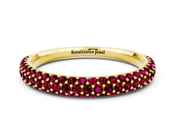 Round Garnet Pavé Eternity Band with Shared Prong Setting Yellow gold