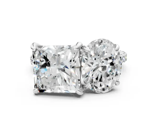 Oval and Princess Toi Moi Ring with Prong Setting and Pave Band Platinum