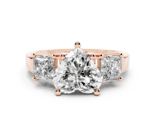 Three-Stone Heart Cut Cut Solitaire Ring with Prong Setting Rose gold